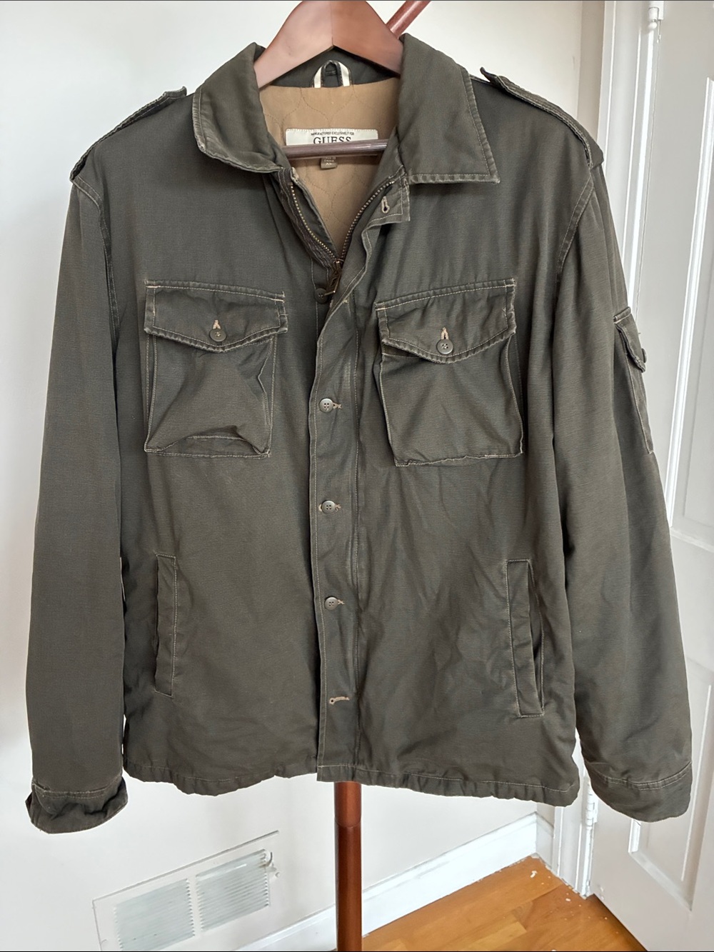 Vintage Guess Olive Green Military Field Jacket with Epaulets